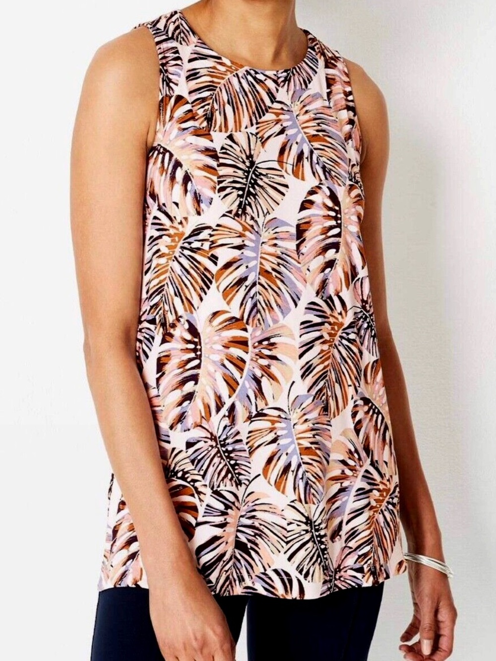 J Jill wearever beautiful palm leaf print long tunic tank large